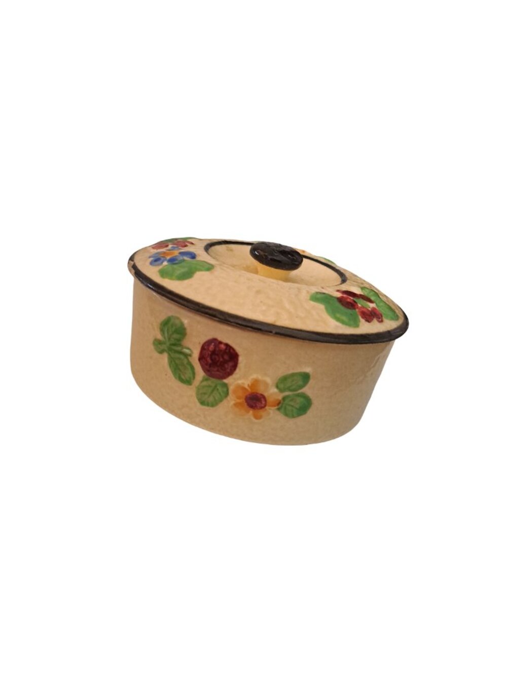 Vintage Japan Floral Trinket Dish w/ Lid Powder Box Hand Painted Ceramic